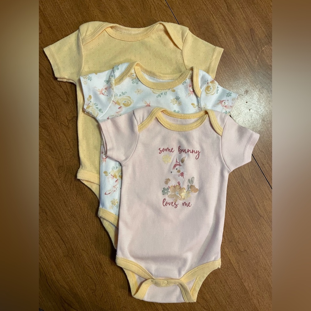 Kyle & Deena Baby Yellow Bunny 3 PK Bodysuits